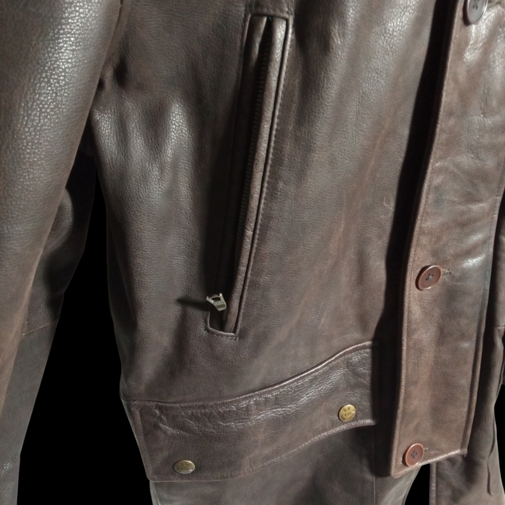 Banana Republic Brown Leather Rancher Zip Detachable Shearling Collar Jacket Med - Picture 4 of 15